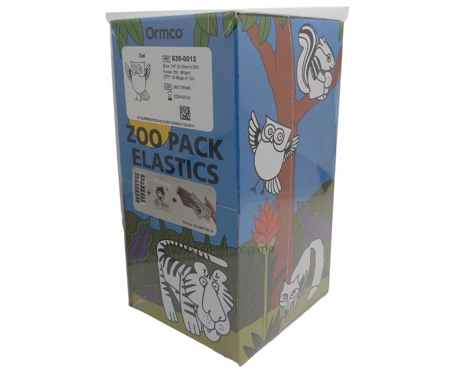 Ormco Zoo Pack Intra Oral Elastics Light 2oz-60gms 1/4” 6.35mm Owl 50Packs of 100nos 630-0012