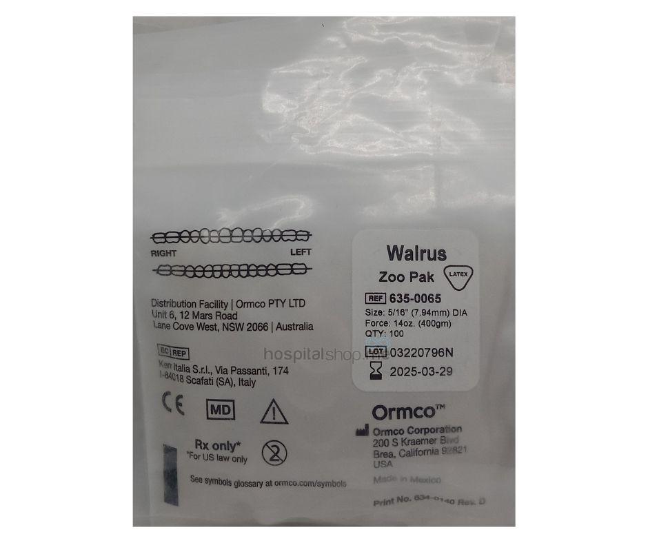 Ormco Zoo Pack Extra Oral Elastics Heavy 14 oz — 400 g 5/16” 7.94mm Walrus 15Pack of 100nos 635-0065