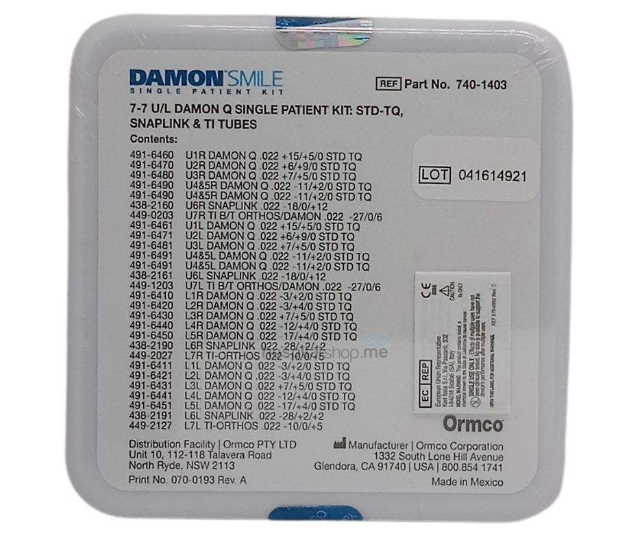 Ormco Damon Q Standard Torque Single Patient Kit 7-7 0.022 740-1403