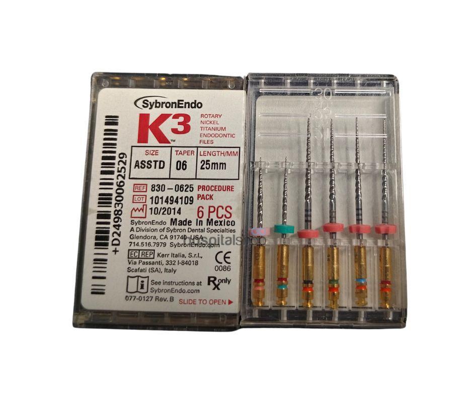 Sybron Endo K3 6% Taper NITI Rotary Endodontic File 25mm Assorted 6pcs 830-0625