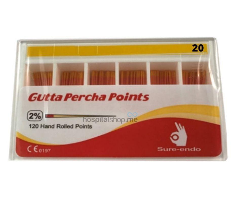 Sure Endo Gutta Percha Points 20 Yellow 120 points