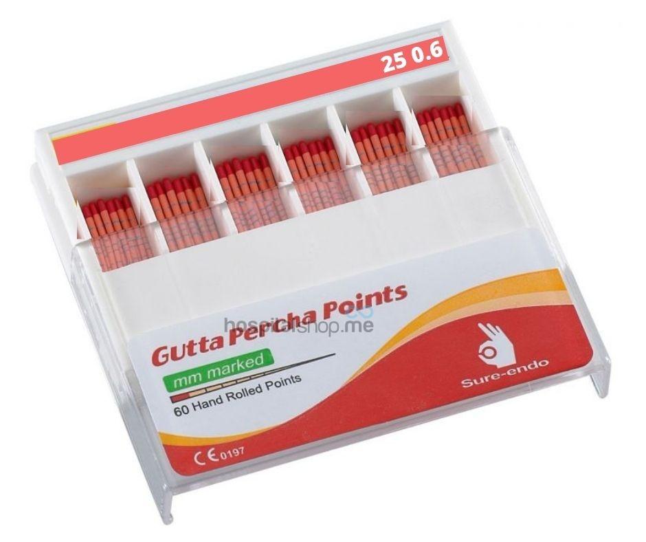 Sure Endo Gutta Percha Points 6% Taper 25 Red 60 points