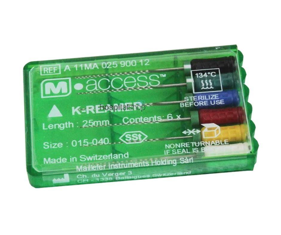 Dentsply M Access K-Reamer SS 25mm 15-40 Assorted 6pcs A11MA02590012